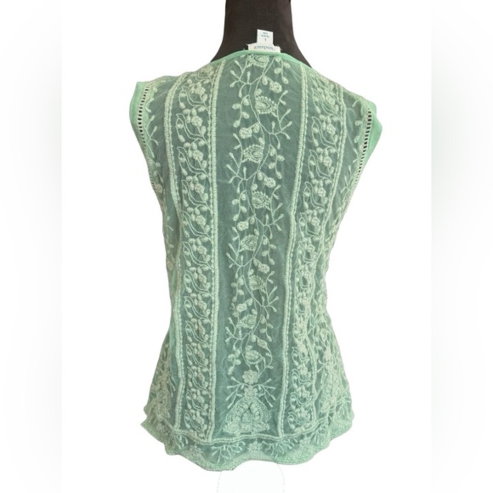 Sundance Embroidered Floral Sheer pistachio Green Lace Boho Sleeveless Top Sz L - Picture 2 of 6